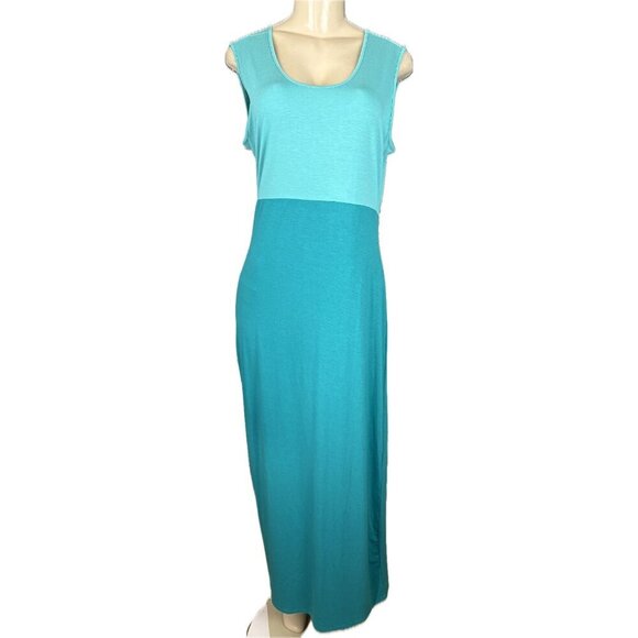 Serena Williams M Teal Green Bicolor Scoop Neck Poly Blend Sleeveless Maxi Dress - Picture 2 of 6